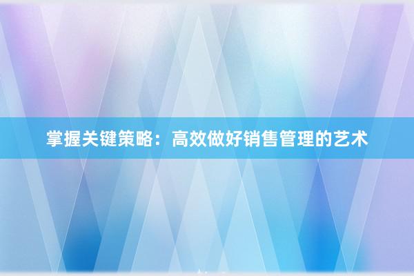 掌握关键策略：高效做好销售管理的艺术